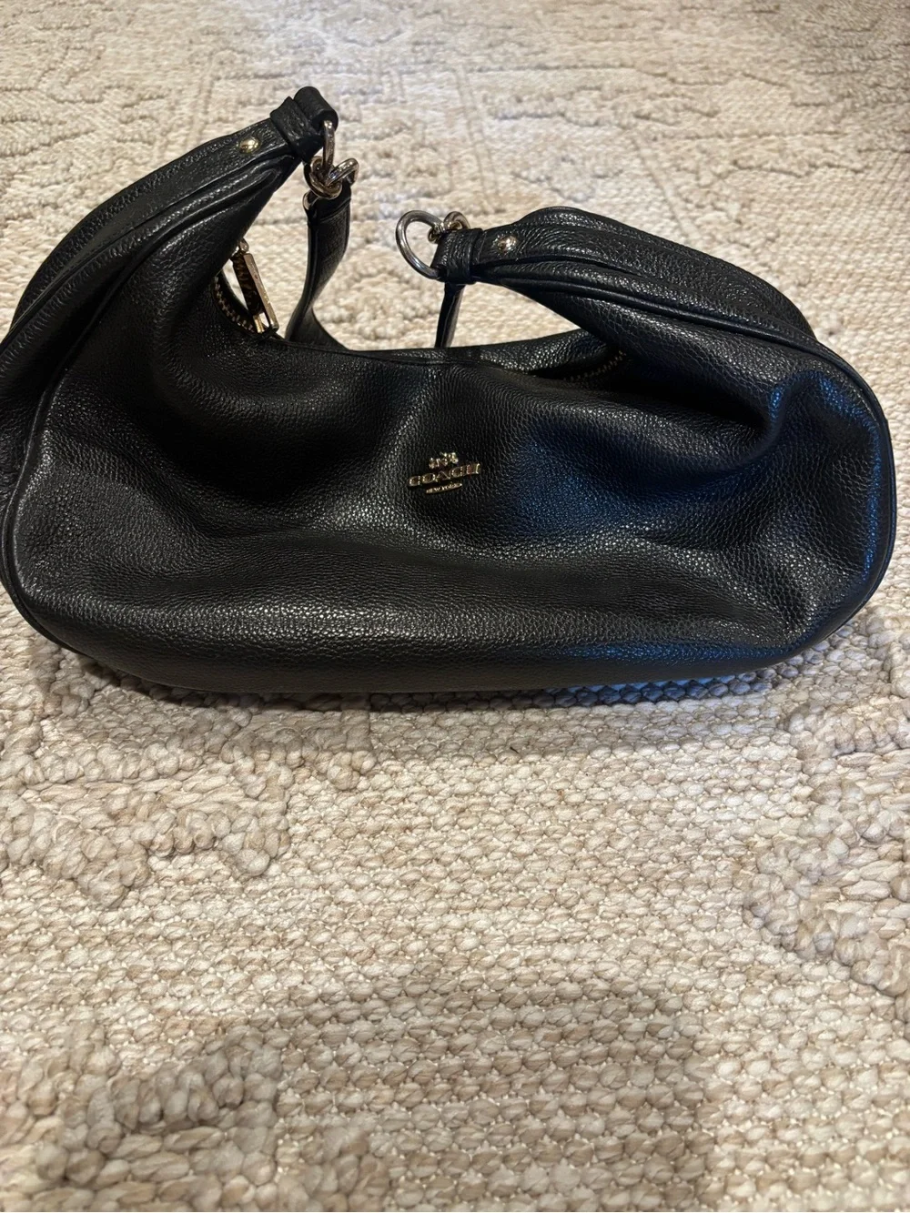 Coach Black Pebbled Leather Hobo Shoulder Bag with Gold Logo